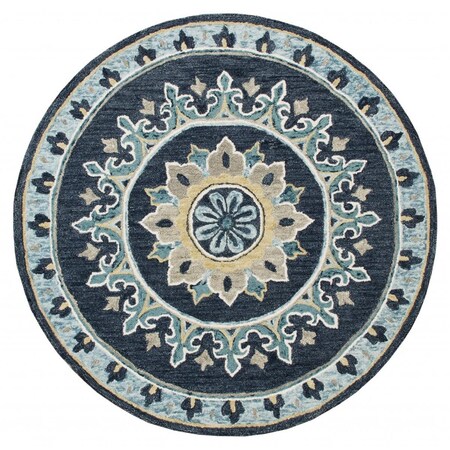 Palacedesigns 5 ft. Round Blue Floral Medallion Area Rug - Blue - 5' PA3670021